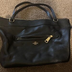 Coach Black Leather Tote with Gold Accents